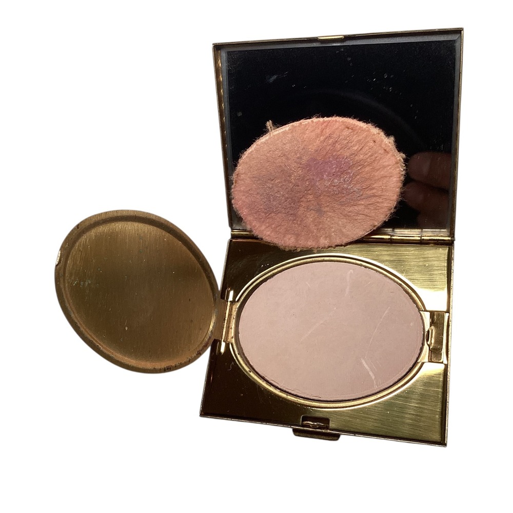 Vtg L'Oréal Gold Tone Square Powder Compact Mirror Ribbed Texture Art Deco Style